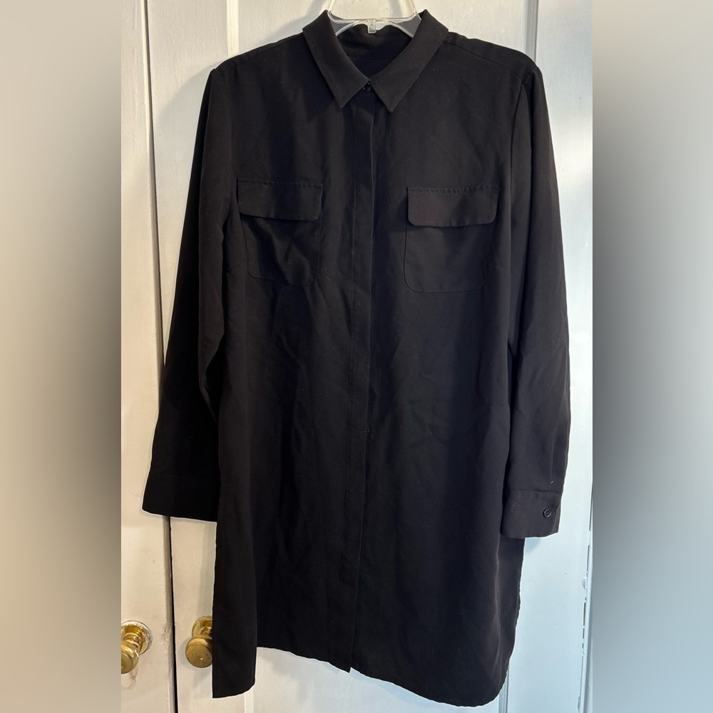 Chicos Womens Size 2 Black Shirt Dress Long Sleeves